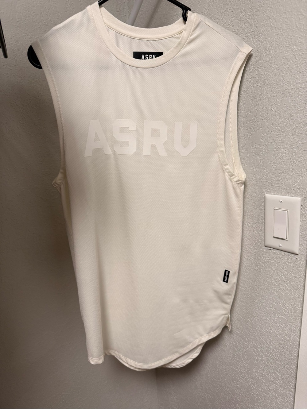 ASRV Men's Cream Sleeveless Muscle Tank with Subtle Logo